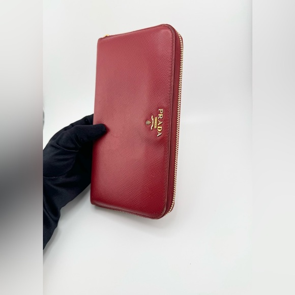 Prada Saffiano Leather Magenta Zip Around Long Wallet with Gold Hardware - Picture 3 of 12